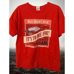 Vtg Star Trek T-shirt "Red Shirt Ale" Mens L Federation Brewing Graphic Print